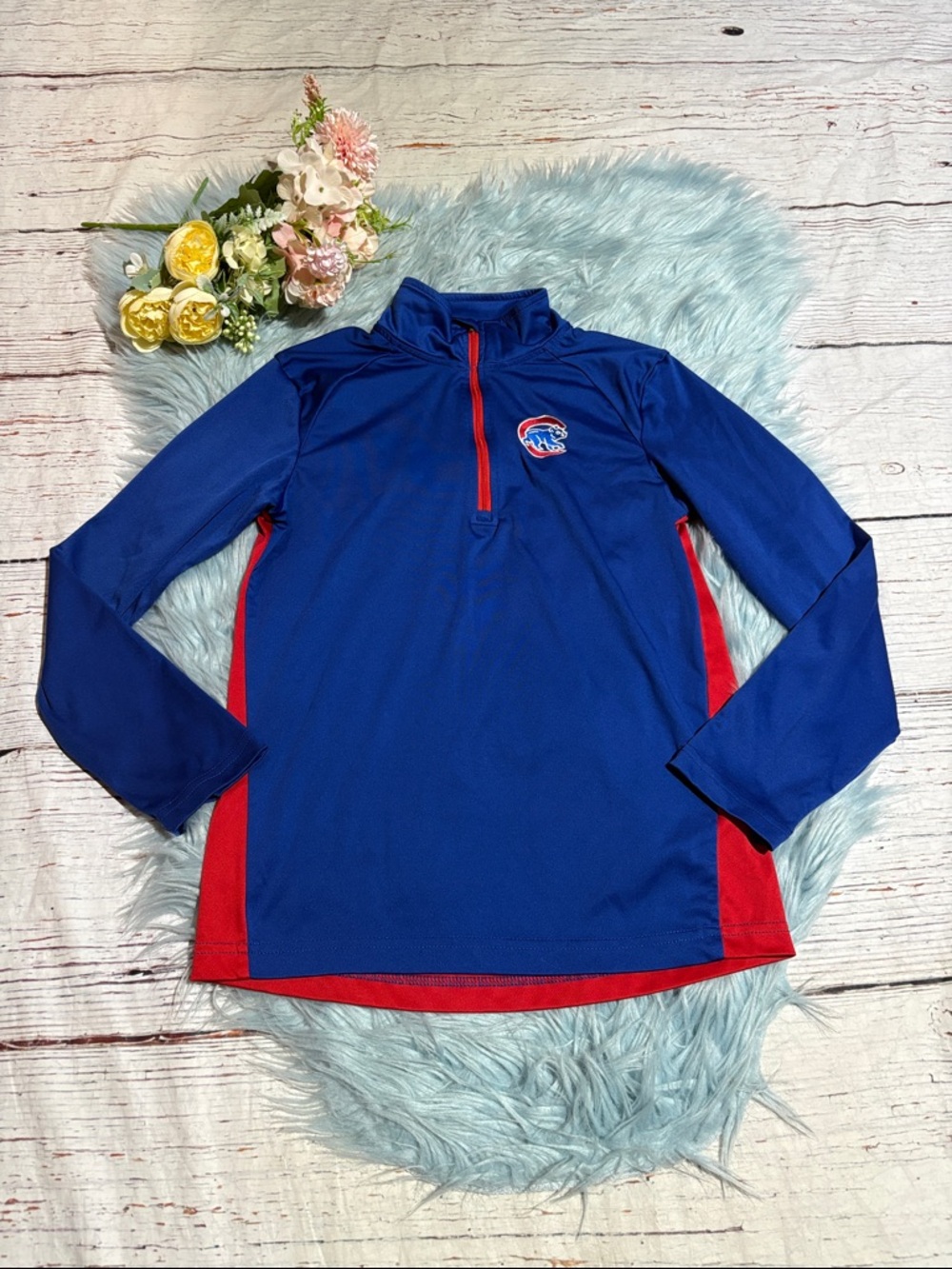 Team Athletics MLB Chicago Cubs Kids Quarter Zip sz M